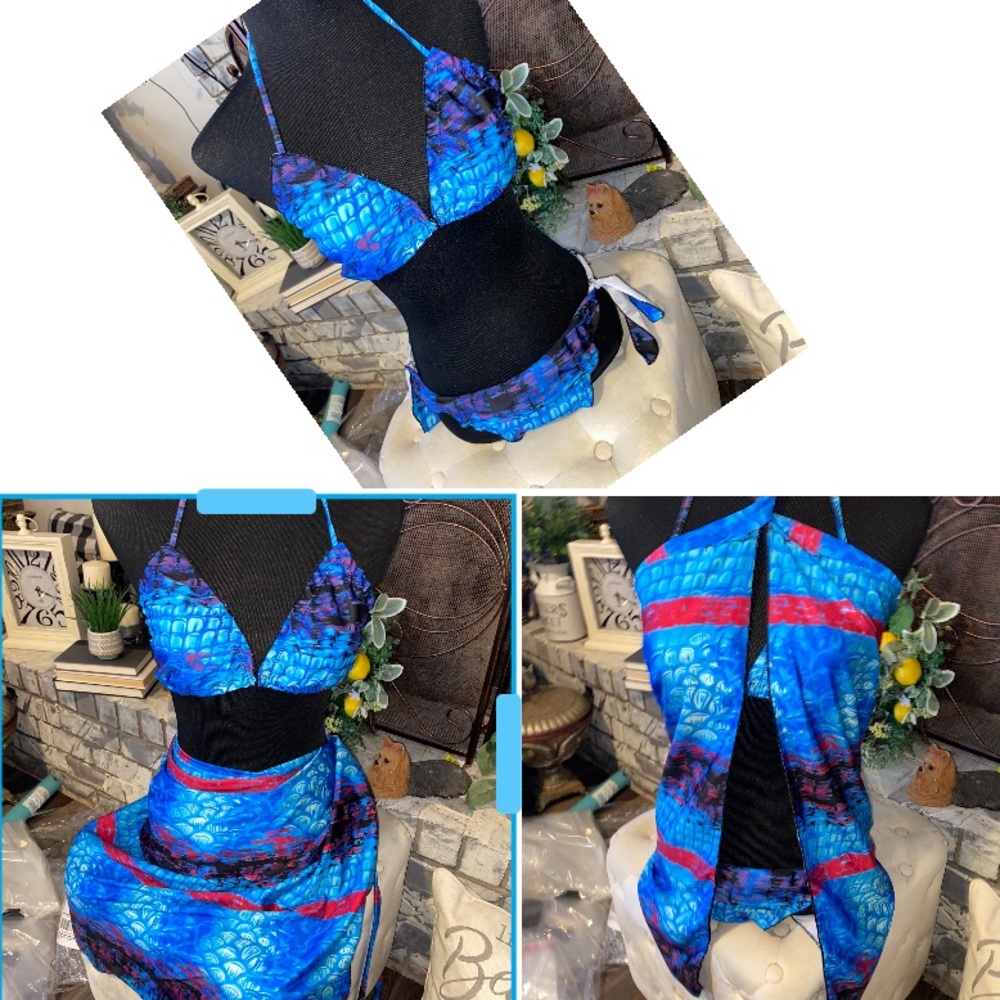 3pcs Bikini Set with wrap cover up colorful XL 506👠